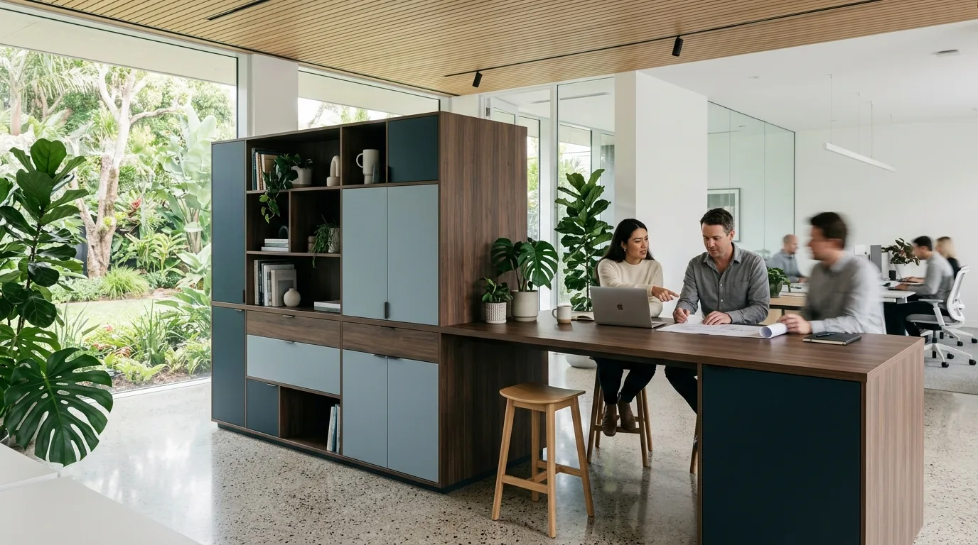 Joy Collection casework and island in Bleu Spazio